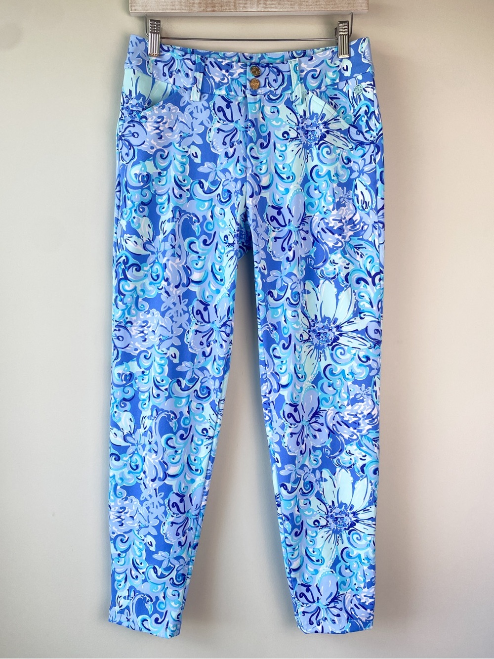 Lilly Pulitzer Womens Luxletic Cameron Pants 4 Suns Out Funs Out Blue Floral